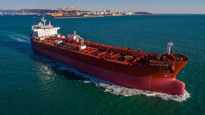 Chemical tanker at port